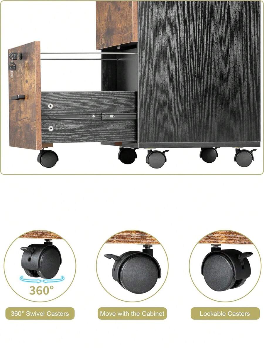 2Drawer Small Rolling File With Lock, Wood Filing For