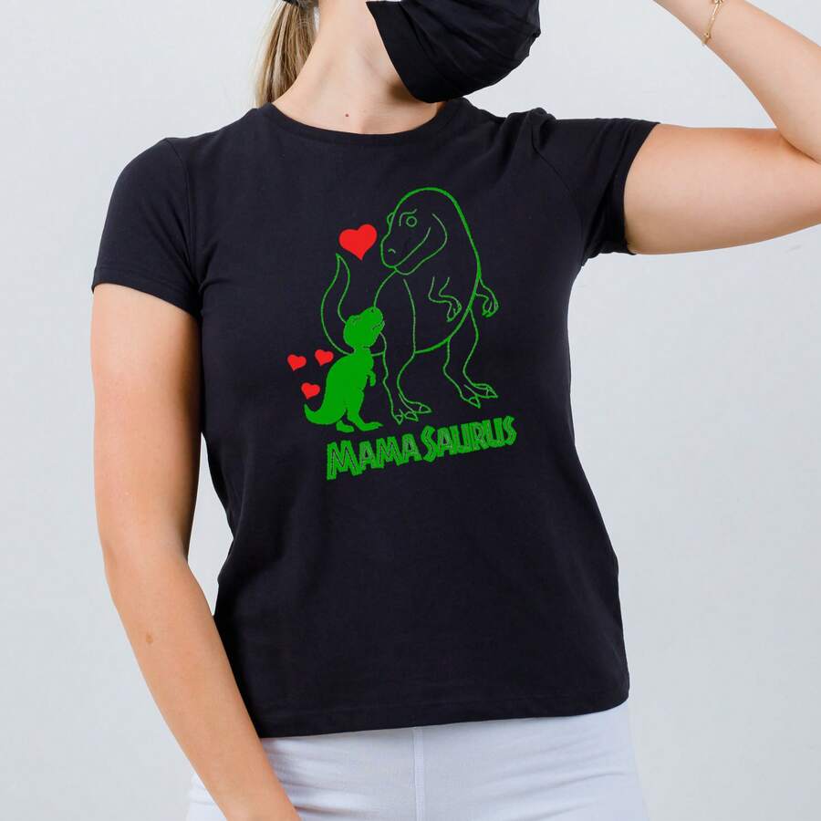 Playera DAMA mamasaurus dinosaurios verde - Negro - Ver 1