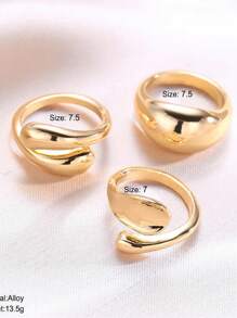 3 件套金色光滑几何开口戒指套装女士夸张金属不对称厚实戒指珠宝礼物 - 幾何 - 查看 2