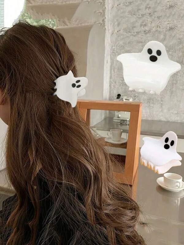 1 Peça Clipe de Cabelo em Formato de Fantasma Branco Não Escorregadio com Clipe para Rabo de Cavalo, Acessório de Cabelo Clipe para Metade do Cabelo Preso