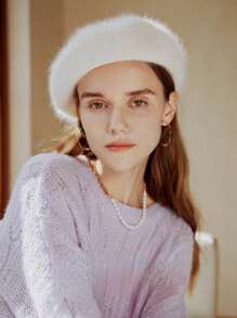 1pc Women's Fashion Rabbit Fur Beret, Suitable For Everyday Use - Multicolor - View 3