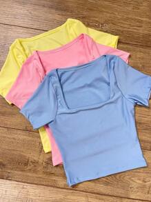 Suplex Square Cropped With Lining Casual Women's Kit Of 3 - Multicolor - View 1