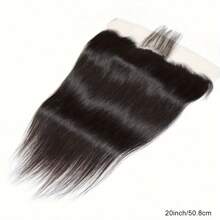 直发 13x4 透明蕾丝前片 巴西直发前片闭合 人发 未加工 处女耳对耳蕾丝前片 人发 预拔 150% 密度 天然黑色 自由部分