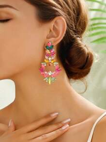 1 Pair Stylish Elegant Luxury Rhinestone Floral Chandelier Earrings For Women Suitable For Formal Prom Holiday Party Fashion Accessories Jewelry Gifts - Multicolor - View 12