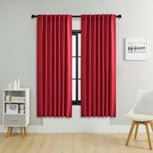 4 pièces/1 pièce/2 pièces Jeu de panneaux de rideaux occultants, disponible en plusieurs tailles, style avec sangle/style avec poche pour tringle/style pince, rideaux de couleur unie isolés thermiques assombrissant la pièce pour le salon, le bureau, la chambre à coucher, taille courte disponible pour les rideaux de cuisine, rouge - Rouge - Voir 20