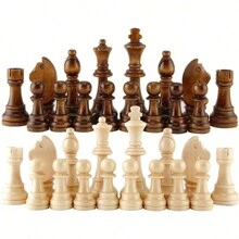 32 piezas de ajedrez de madera, juego de ajedrez internacional con palabras, accesorios para juego de ajedrez - Color caoba - Ver 10