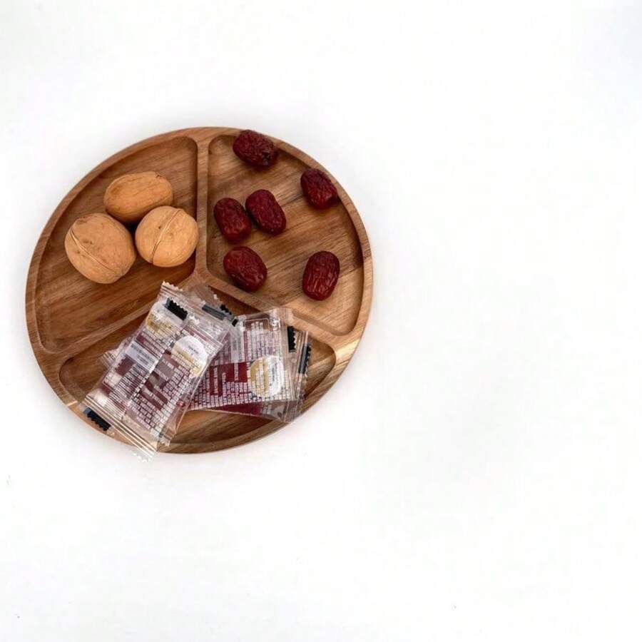 Wooden Tray Compartment Dinner Plate Breakfast Bread Snack Plate Fruit