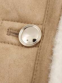 Women's Casual Gold Button Decorated Fleece Jacket, Autumn