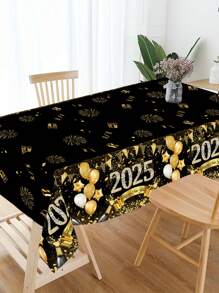 1 Peça Toalha de Mesa para Festa de Ano Novo 2025, 130*220cm Preta e Dourada À Prova D'água Descartável Capa de Mesa de Plástico para Decoração da Mesa de Jantar Festiva, Toalha de Mesa de Ano Novo 51,18x86,61 polegadas - Multicolorido - Visão 4