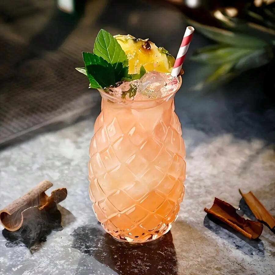 1 件有趣的菠萝压花玻璃杯，果汁/苏打水/气泡水饮料杯，适合各种节日、派对、家庭聚会和桌面装饰 - 彩色 - 查看 1