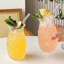 1 件有趣的菠萝压花玻璃杯，果汁/苏打水/气泡水饮料杯，适合各种节日、派对、家庭聚会和桌面装饰 - 彩色 - 查看 10