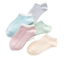 5 Pairs Of Women's Spring/Summer Solid Color Socks, Low Cut Women's Sweat Absorbing And Breathable Women's Short Socks, Solid Color Light Mouth Low Cut Short Cut Combination Set - Multicolor - View 6