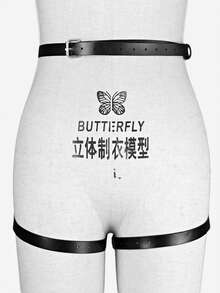 1 件仿皮性感内衣腿带大腿吊袜带哥特式蝴蝶结内衣异国情调服装女式娃娃裙 - 黑色 - 查看 2