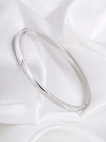 1 件精致时尚轻奢个性简约不锈钢可开口圆形手链适合情人节礼物情人节妈妈母亲母亲节礼物 - 可開口素圓手鐲 - 查看 15