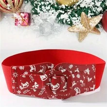 1 件圣诞驯鹿弹力腰带，女士红色休闲腰带，冬季时尚配饰，适合羽绒服，无羽毛，皮革材质，圣诞派对装饰 - 彩色 - 查看 6