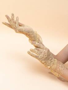 1 Cặp Găng tay ren hoa hồng thời trang gợi cảm cho tiệc cưới/tiệc tùng - Màu vàng - Xem 9