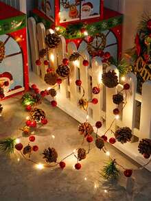 1 dây đèn trang trí Giáng sinh 2M/6.56FT, Quả thông, Chuông đỏ, Quả mọng, Hoạt động bằng pin, Thích hợp cho Giáng sinh, Trang trí ngày lễ mùa đông, Văn phòng, Phòng, Đám cưới, Trang trí tường nhà, Không bao gồm pin - màu nâu - Xem 8