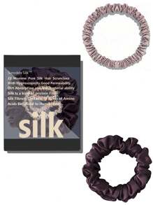 2条装 100% 天然真丝纯色发圈 高品质发绳（22姆米） 女士大号发圈 发饰 宽度（1厘米、2厘米） 马尾辫、发圈、发绳、发球 头饰