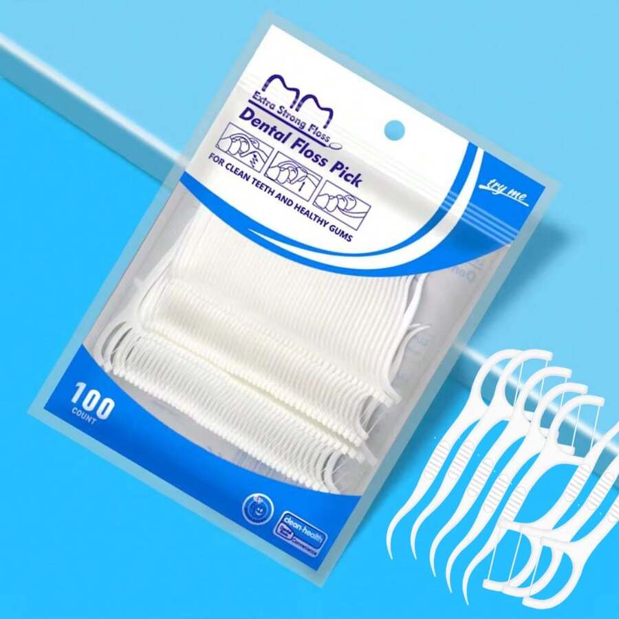 100/600支超薄顺滑一次性牙线家用包装牙签便携袋装口鼻护理工具口腔清洁 - 彩色 - 查看 1