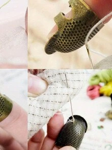 1 件/2 件/3 件复古顶针金属可调节手指保护器缝纫拼布指尖套缝纫配件手指保护家用修补十字绣顶针 - 彩色 - 查看 2