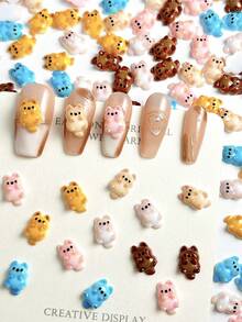 30 件随机混合可爱卡通迷你小狗树脂 3D 美甲装饰 - 彩色 - 查看 2