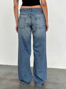 Women Wide Leg Jeans Low Rise Baggy Straight Leg Jeans Loose Boyfriend Jeans Casual Denim Pants Y2k Streetwear - 藍色 - 查看 4