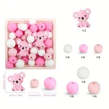 36/38/43pcs Cute Silicone Bead Set, 12mm/15mm Solid Color Koala Pattern Round Loose Beads, Used For DIY Jewelry Making, Key Chain, Pen Strap, Bracelet, Necklace, Pendant Handcraft Supplies