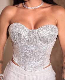 SEXY STRAP-ON CORSET FOR WOMEN, FASHION, STYLISH, SHIMMERING, WAIST-CUTTING - 白色 - 查看 1