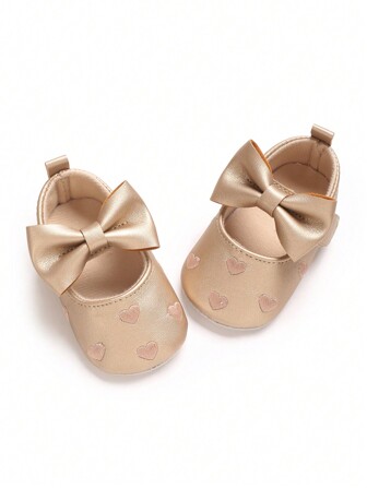 婴儿女童蝴蝶结心形装饰公主软底学步鞋