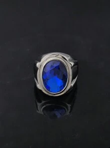 Anillo de alta calidad enchapado en oro de 18 quilates de acero inoxidable 316 con cristal azul de zafiro sintético, para hombres y mujeres