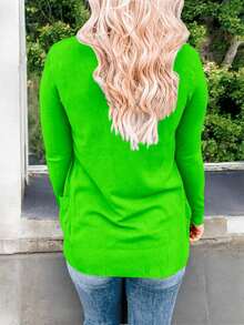 Suéter Tipo Cardigan De Moda Con Bolsas #SensaciónDelujo #EstiloRomanticoDeSanValentín - Verde Neon - Ver 3