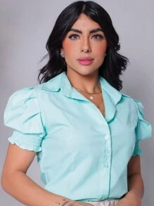 Women's Short Sleeve Princess Dress Shirt - 橄欖綠 - 查看 4