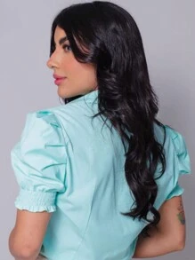 Women's Short Sleeve Princess Dress Shirt - 橄欖綠 - 查看 6