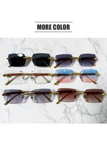 1 Piece Unisex Fashion Rimless Frame Glasses, Fashionista Fashion Accessory For Summer Beach Or Driving, Street Style Look Sunglasses And Suitable To Wear With Sweater, Jacket, Sweatshirt, Hoodie, Leather Pants And Cargo Pants - 咖啡棕 - 查看 7