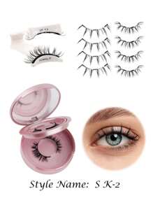 2对磁性假睫毛，可重复使用，自然妆效，含佩戴器，无需胶水，易于佩戴和卸除（磁性假睫毛） - 自然纖長款 - 查看 12