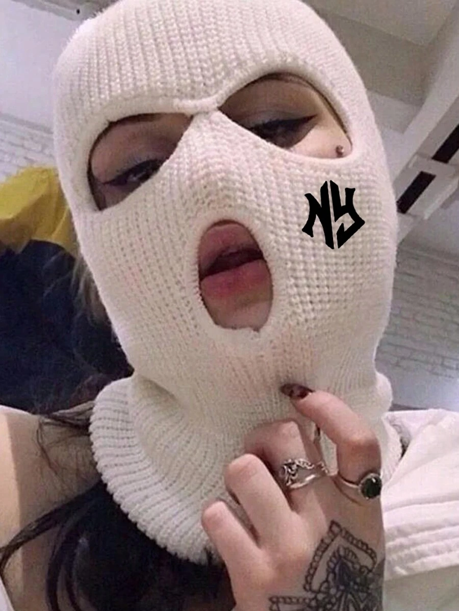 1 件时尚拉法帽 3 孔滑雪面罩字母刺绣面罩全脸面罩冬帽派对面罩限量刺绣礼品豆豆帽秋季服装 - 彩色 - 查看 1