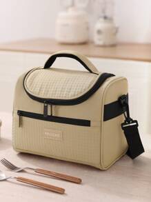 1 pieza Bolsa de almuerzo aislada de gran capacidad de 8L, de poliéster suave con cierre, impermeable y a prueba de fugas, reutilizable con correa para el hombro ajustable para usar con la mano o cruzada. Diseño de colores sólidos y acolchado multicolor, ideal para oficina, escuela, picnic, playa - Bolsa refrigeradora congelable para adolescentes, adultos, profesores