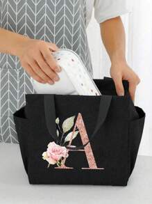 Geantă de prânz izolată personalizată cu identificare a primei litere - Geantă Bento caldă din pânză, închidere cu fermoar, căptușeală din folie de aluminiu de mare capacitate, potrivită pentru designul primei litere la serviciu și la școală, școli și activități în aer liber - Ușor de curățat, design compact, impermeabil, cutie de prânz, geantă de prânz pentru femei, geantă de picnic pentru profesori, geantă frigorifică pentru camping, geantă frigorifică pentru sală de clasă, geantă de picnic pentru femei, geantă de damă pentru școală, accesorii școlare, articole școlare