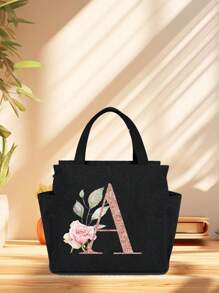 Geantă de prânz izolată personalizată cu identificare a primei litere - Geantă Bento caldă din pânză, închidere cu fermoar, căptușeală din folie de aluminiu de mare capacitate, potrivită pentru designul primei litere la serviciu și la școală, școli și activități în aer liber - Ușor de curățat, design compact, impermeabil, cutie de prânz, geantă de prânz pentru femei, geantă de picnic pentru profesori, geantă frigorifică pentru camping, geantă frigorifică pentru sală de clasă, geantă de picnic pentru femei, geantă de damă pentru școală, accesorii școlare, articole școlare