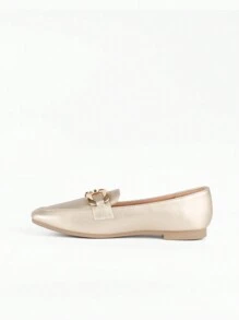 女士金属装饰一脚蹬乐福鞋平底鞋，百搭休闲鞋，春秋季