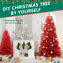7ft Artificial Red Christmas Tree Halloween Tree Premium Hinged Spruce Full Real Red Xmas Tree With 1066 Branch Tips Easy To Assemble Includes Metal Foldable Stand Christmas Decorations Home Christmas Gifts Christmas Decor - Red - View 5