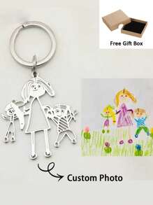 Custom Children Drawing Picture Keychain Stainless Steel Customized Cartoon Painting Photo Key Chain Personalized Car Keyring Jewelry Birthday Gift,Chic Autumn,Apparel Accessories,Customized Keychains & Accessories - Multicolor - View 1