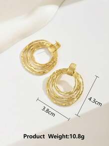 1pair Fashionable Stainless Steel 3-Hoop Circle Stud Earrings, Chic Personalized Vintage Style Party Earrings Accessory For Women - Yellow Gold - View 7