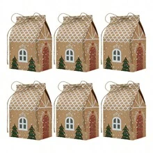 6 件装圣诞牛皮纸屋糖果礼品盒、节日纪念品糖果容器 - 彩色 - 查看 1