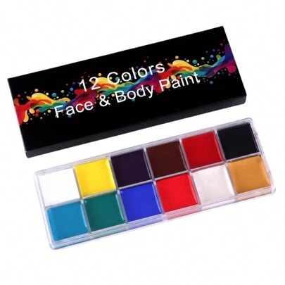 12-Color Body Paint, 20-Color Theatrical Oil Paint, Combination, Painting Sticker Palette, Paintbrush, Watercolor Paint, Color Brush, Suitable For Halloween, Party, Birthday Christmas, Theater, Role Play Drama Stage, (No Makeup, Light Color, Not Bright)