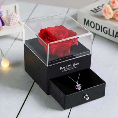 1 Set Rose Gift Box, Heart, Eternal Heart Pendant Necklace, Suitable For Mom, Wife, Girlfriend, Best Friend, Valentine's Day, Anniversary, Mother's Day, Birthday, Wedding, Party Gift, Teacher's Day, Graduation