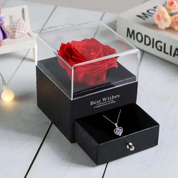 1 Set Rose Gift Box, Heart, Eternal Heart Pendant Necklace, Suitable For Mom, Wife, Girlfriend, Best Friend, Valentine's Day, Anniversary, Mother's Day, Birthday, Wedding, Party Gift, Teacher's Day, Graduation
