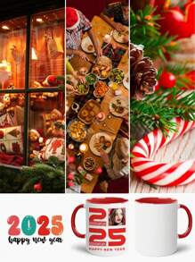 1 Piece, Happy New Year 2025, Personalized Coffee Mug, 11oz Mug With Customizable Picture, Birthday Gift, Holiday Gift, Memorial Gift, Celebrate Happy New Year