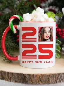 1 Piece, Happy New Year 2025, Personalized Coffee Mug, 11oz Mug With Customizable Picture, Birthday Gift, Holiday Gift, Memorial Gift, Celebrate Happy New Year