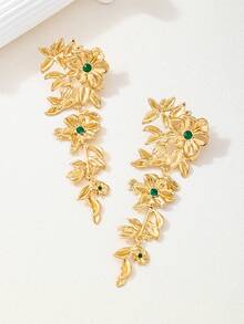 1 对欧美时尚超大金属叶夏季流苏花朵设计优雅女士耳环 - 植物花卉 - 查看 3